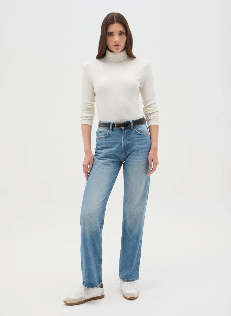 Ovs OVS White Striped Long Sleeve Crew Neck Regular Fit Top