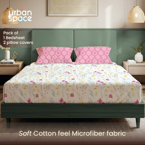Urban Space Printed Bedsheet for Double Bed with 2 Pillow Covers, Glaced Cotton Microfiber Queen Size Bedsheet, Soft-Breathable Wrinkel Free Bedsheet (90 x 100 Inches - France Pink) - Image 2