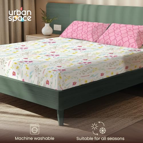Urban Space Printed Bedsheet for Double Bed with 2 Pillow Covers, Glaced Cotton Microfiber Queen Size Bedsheet, Soft-Breathable Wrinkel Free Bedsheet (90 x 100 Inches - France Pink) - Image 4