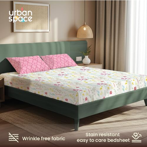 Urban Space Printed Bedsheet for Double Bed with 2 Pillow Covers, Glaced Cotton Microfiber Queen Size Bedsheet, Soft-Breathable Wrinkel Free Bedsheet (90 x 100 Inches - France Pink) - Image 3
