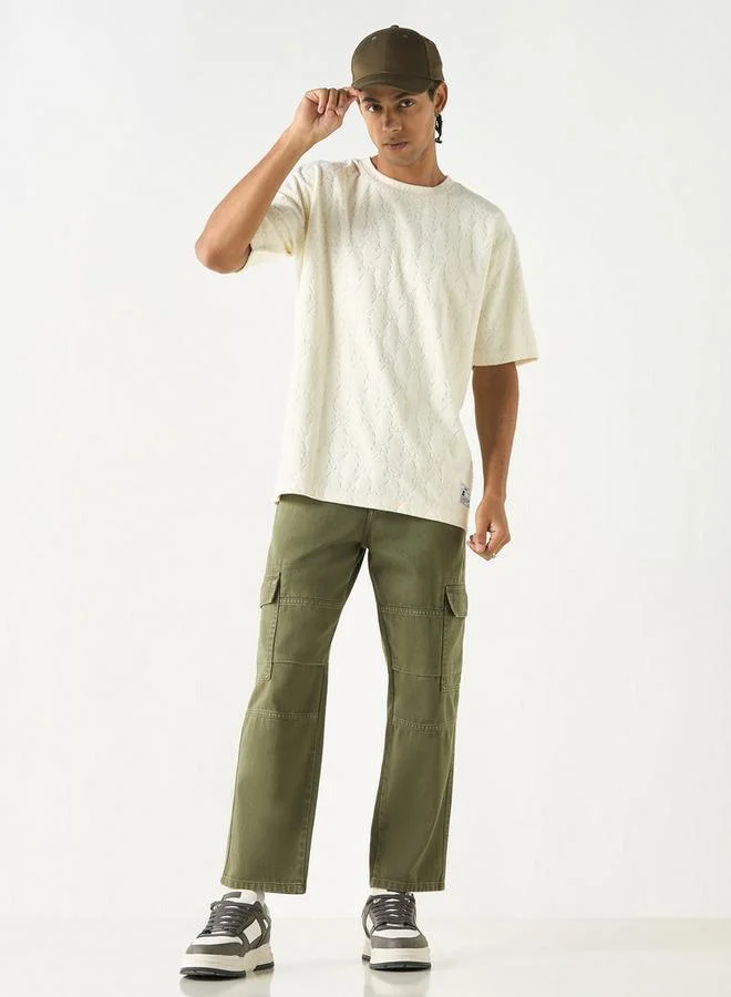 STARTER Starter All-Over Textured Sweater with Short Sleeves and Crew Neck