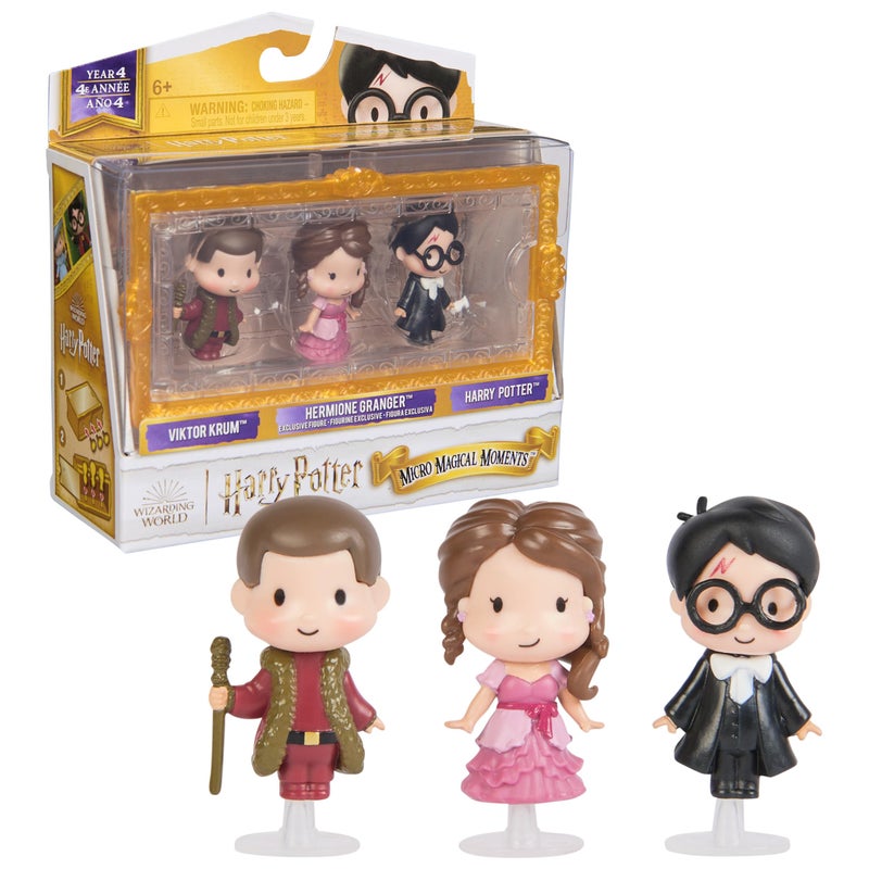 WIZARDING WORLD عالم السحر هاري بوتر، مجموعة شخصيات لحظات سحرية صغيرة السنة 4 مع هاري، هيرميون، فيكتور كرم وحافظة عرض، ألعاب للأطفال من سن 6 سنوات وما فوق - Image 1