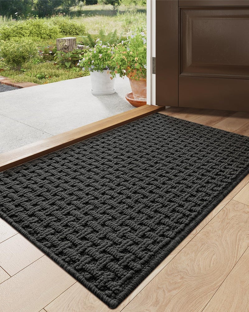 DEXI Front Door Mat Inside Entrance Non Slip 44 x 76 cm, Washable Indoor Doormats Low Profile, Dirt Trapping Welcome Mat for Floor Home Entryway Porter Hall Backdoor Area, Grey - Image 1