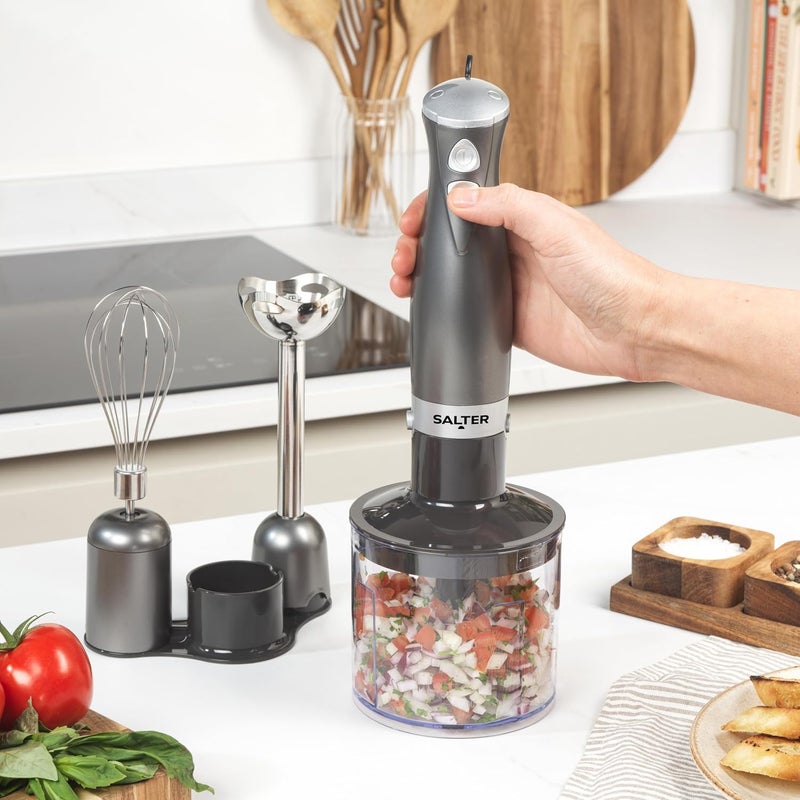Salter Cosmos EK2827GUNMETALFVDE 3-in-1 Hand Blender, Whisk, Mixer and Chopper, Vegetable Cutter, Stainless Steel Blades, 500 ml Bowl, 2 Speeds, 350 W, EK2827GUNMETALFVDE - Image 3