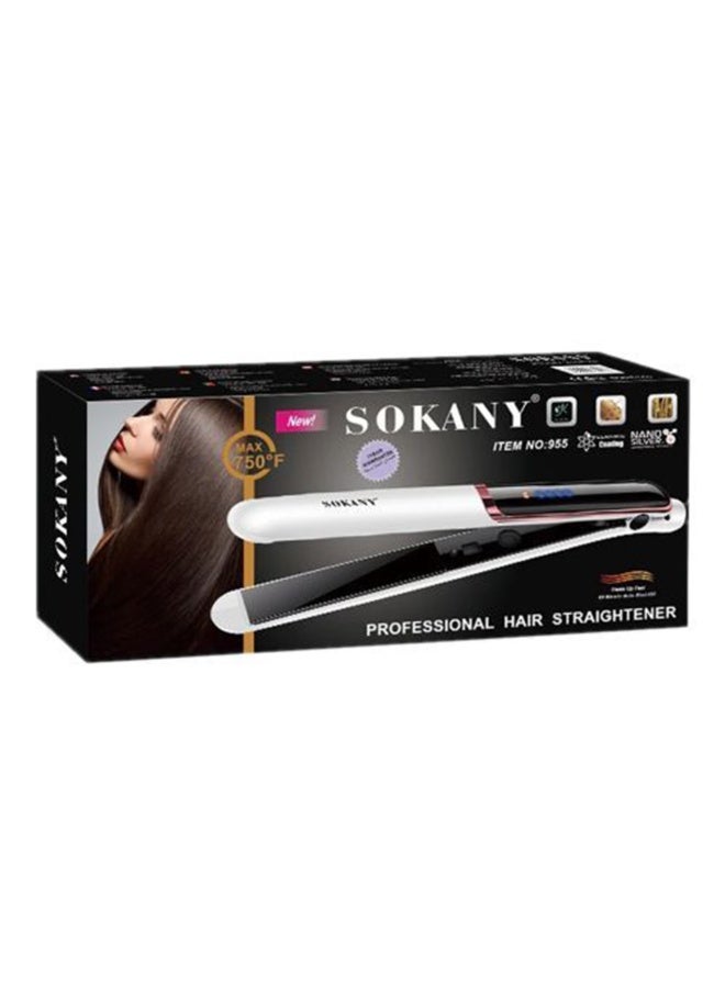 sokany SK-955 Professional Hair Straightener Fast Heating Ceramic Flat Iron with Even Heat Distribution for Smooth Shiny Frizz Free Hair Salon Quality Styling Tool for Home and Professional Use High Performance Electric Hair Straightener with Consistent Heat Technology Ergonomic Design and Easy Daily Styling Control for All Hair Types - White - Image 3