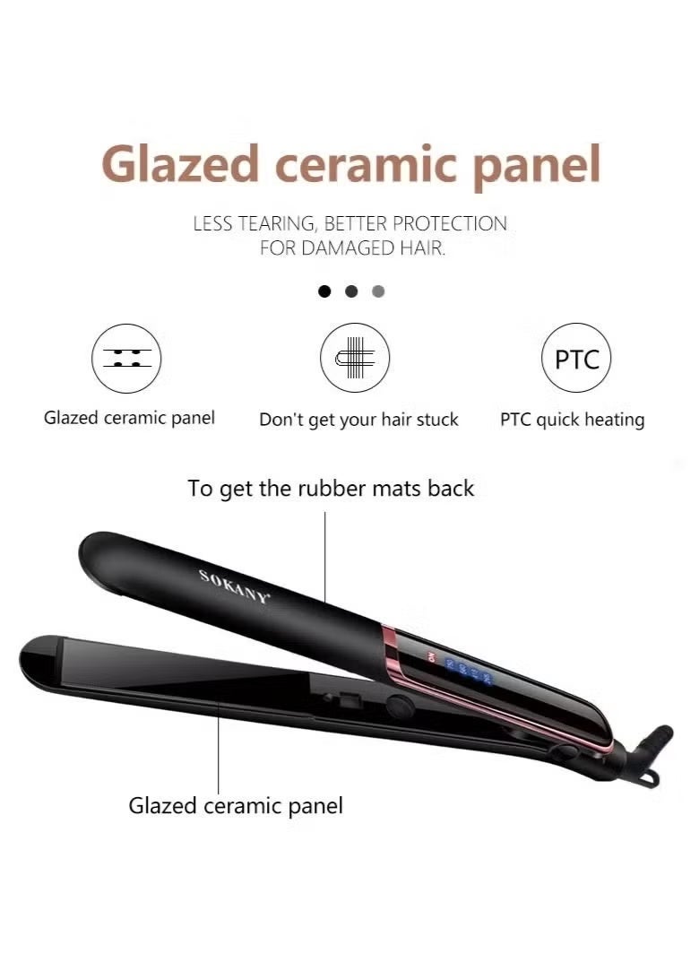 sokany SK-955 Professional Hair Straightener Fast Heating Ceramic Flat Iron with Even Heat Distribution for Smooth Shiny Frizz Free Hair Salon Quality Styling Tool for Home and Professional Use High Performance Electric Hair Straightener with Consistent Heat Technology Ergonomic Design and Easy Daily Styling Control for All Hair Types - White - Image 5