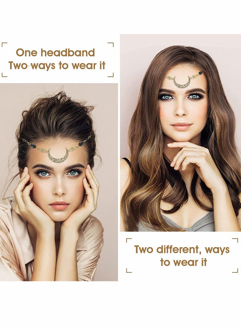 Excefore Head Chain Wedding Jewelry Chain Moon Stars Gold Jewelry Headpiece Rhinestone Forehead Headbands Vintage Hair Chain Decorations Headpiece Accessories for Women (Copper Black Water Drop) - Image 3