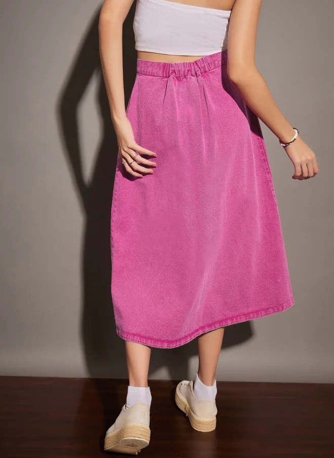 SASSAFRAS Pink Washed A-Line Skirt for Women