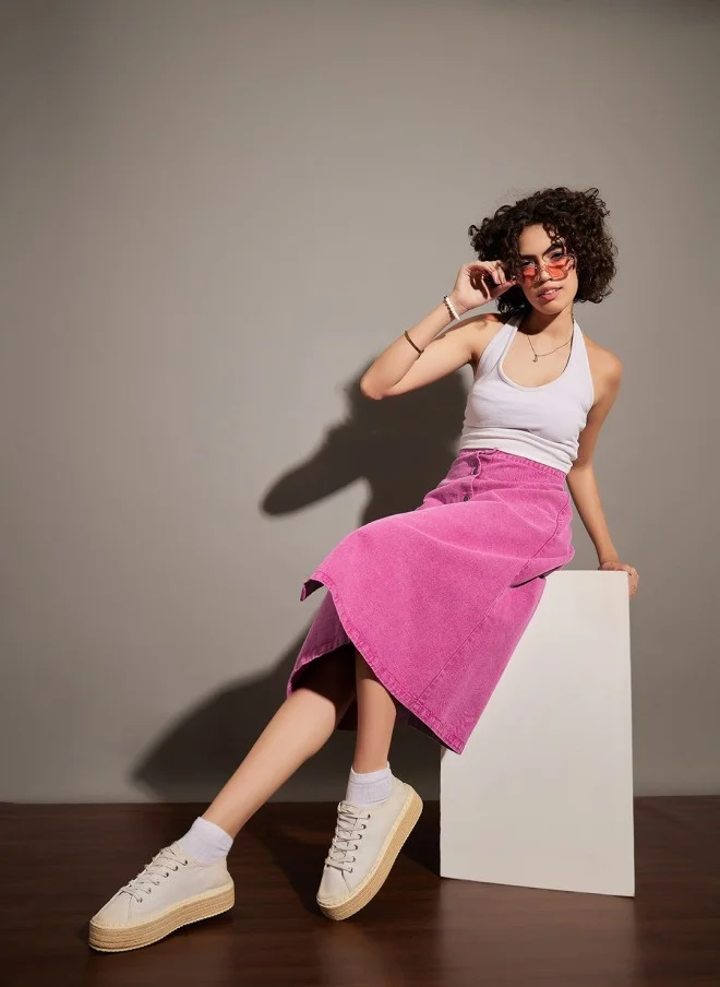 ساسافراس Pink Washed A-Line Skirt for Women