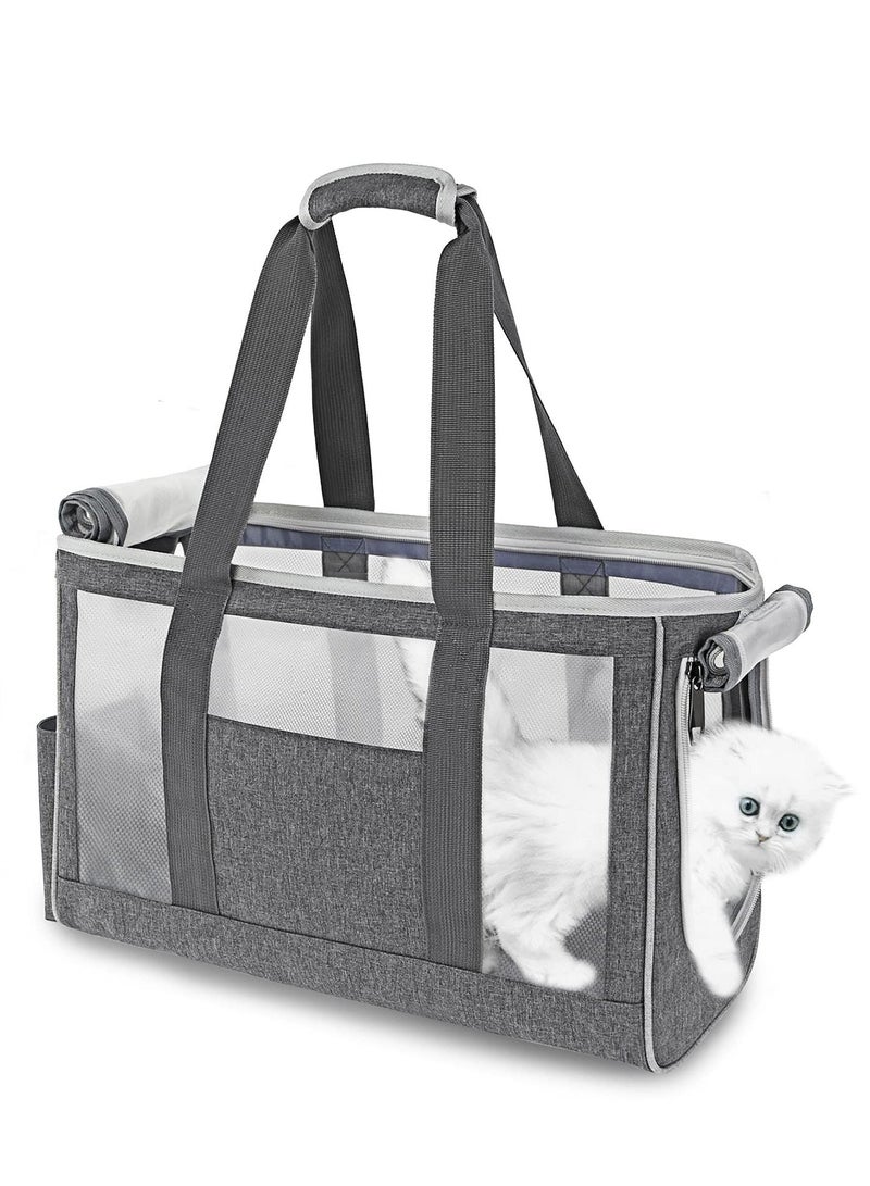 XiuWoo Pet Carrier Bag, Hand Bag for Cats, Portable Travel Dogs Cats Puppies Carriers Bags with Safety Hook, Cushioned Base, Breathable Mesh- Grey (S) - Image 1