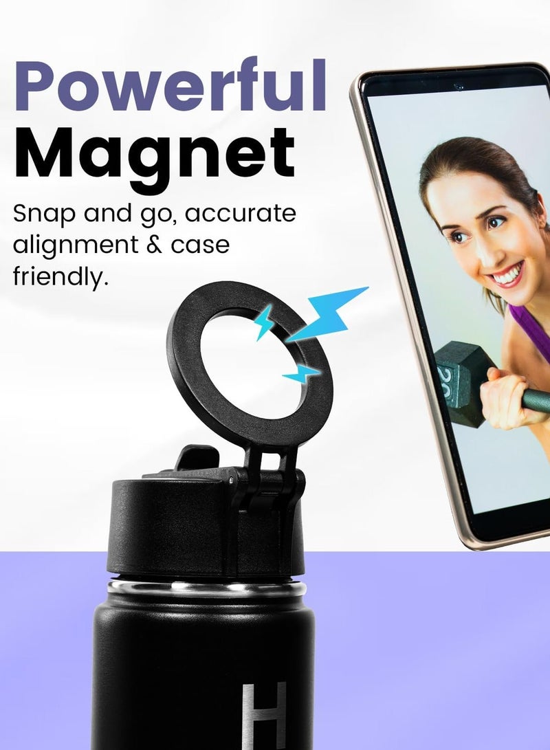 HH HH Water Bottle - Tumbler, Magnetic Booster Ring, Portable, Indoor and Outdoor, Phone holder, Stainless Steel, Universal, Occasion, Insulated, capture (Black) - Image 1