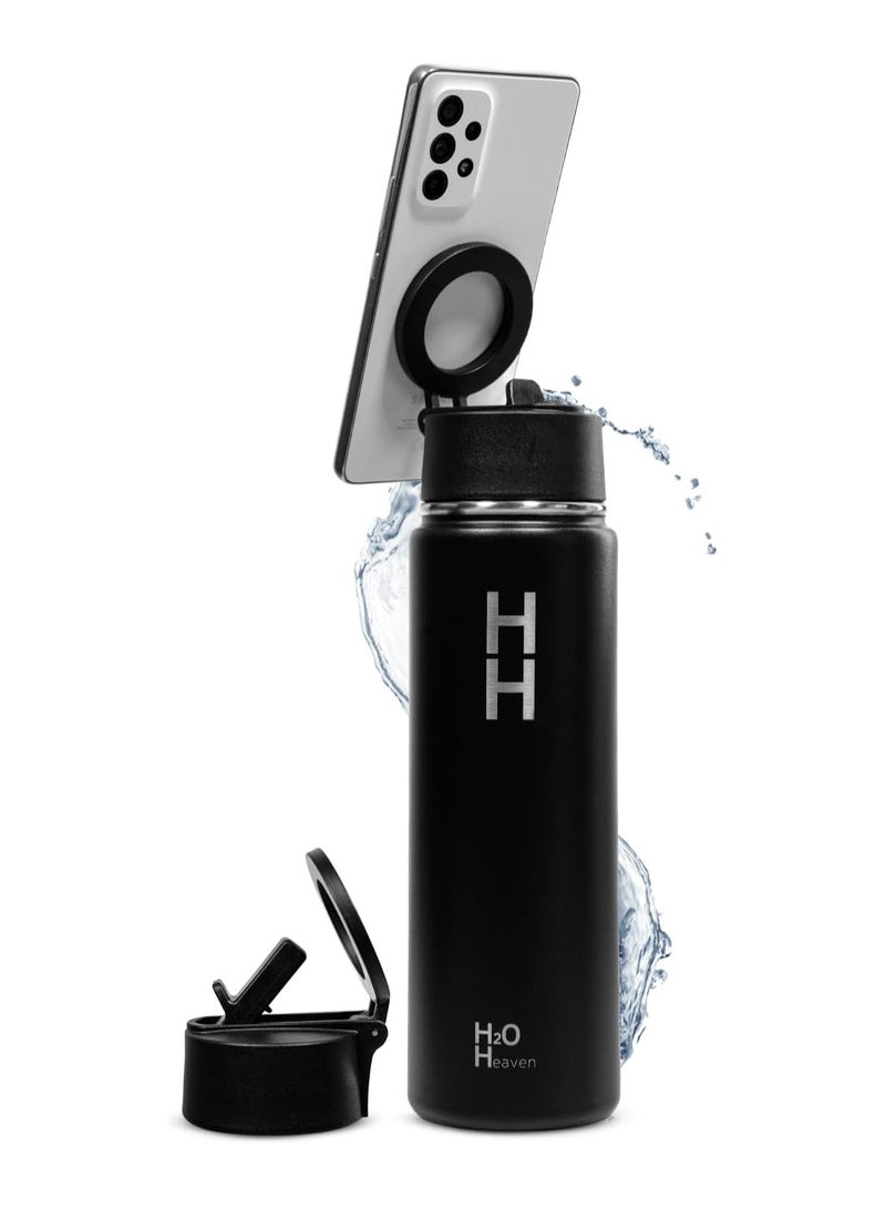 HH HH Water Bottle - Tumbler, Magnetic Booster Ring, Portable, Indoor and Outdoor, Phone holder, Stainless Steel, Universal, Occasion, Insulated, capture (Black) - Image 3