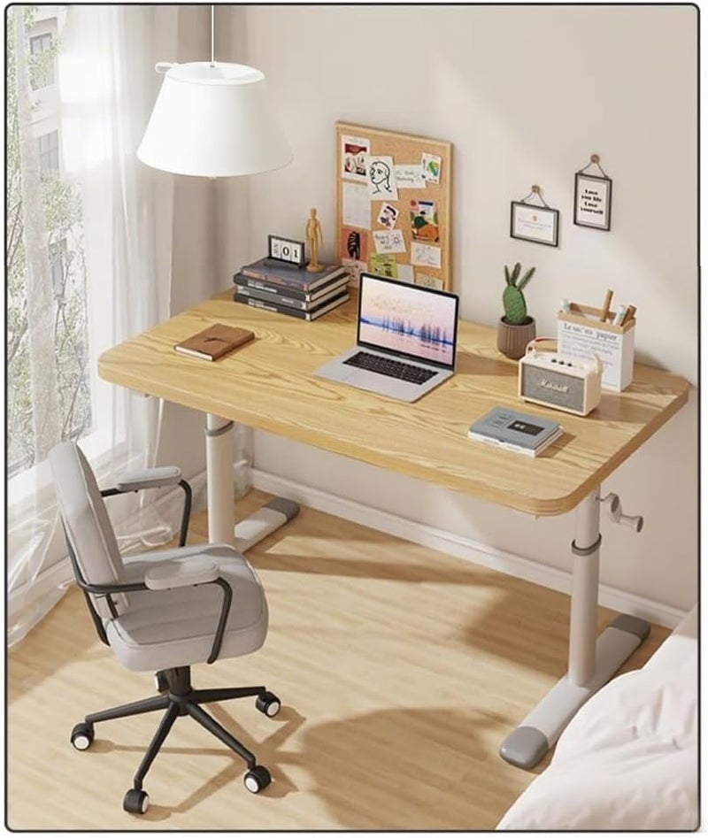 MOZOGOT Home Office Desk Height Adjustable Office Desk, Manual Lifting Table Stand Up Computer Desk Office Table Kid's Study Desk Table 100 X 60cm (Natural) - Image 4