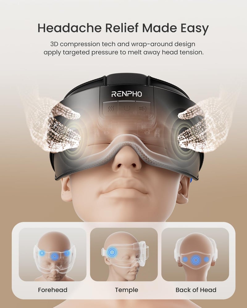 RENPHO Head  Eye Massager Eyeris Masc Heated Head  Eye Mask for Relaxation Headache Massager for Forehead Occiput and Temple Birthday Gifts for WomenMen Massager Scalp Stress Relax - Image 3