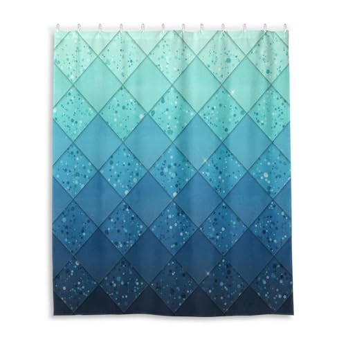 ZOEO Shower Curtain Backdrop Ocean Blue Teal Mermaid Scales Geometric Rhombus Bathroom Home Decor Set Fabric Bridal Polyester Washable Waterproof 12 Hooks 60x72 inch - Image 2