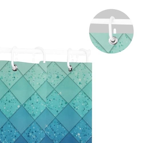 ZOEO Shower Curtain Backdrop Ocean Blue Teal Mermaid Scales Geometric Rhombus Bathroom Home Decor Set Fabric Bridal Polyester Washable Waterproof 12 Hooks 60x72 inch - Image 3