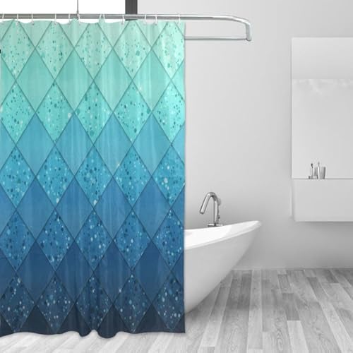 ZOEO Shower Curtain Backdrop Ocean Blue Teal Mermaid Scales Geometric Rhombus Bathroom Home Decor Set Fabric Bridal Polyester Washable Waterproof 12 Hooks 60x72 inch - Image 1