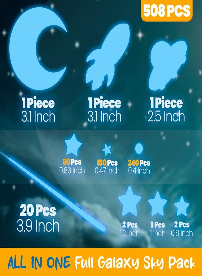 LIDERSTAR Glow in The Dark Stars for Ceiling, Outer Space Blue Wall Stickers,Galaxy Universe Wall Decal Shooting Stars Rockets,508 Pcs for Kids Boys Girls Bedroom Nursery Playroom Room Decoration - Image 3