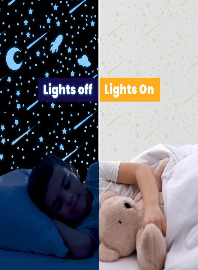 LIDERSTAR Glow in The Dark Stars for Ceiling, Outer Space Blue Wall Stickers,Galaxy Universe Wall Decal Shooting Stars Rockets,508 Pcs for Kids Boys Girls Bedroom Nursery Playroom Room Decoration - Image 2