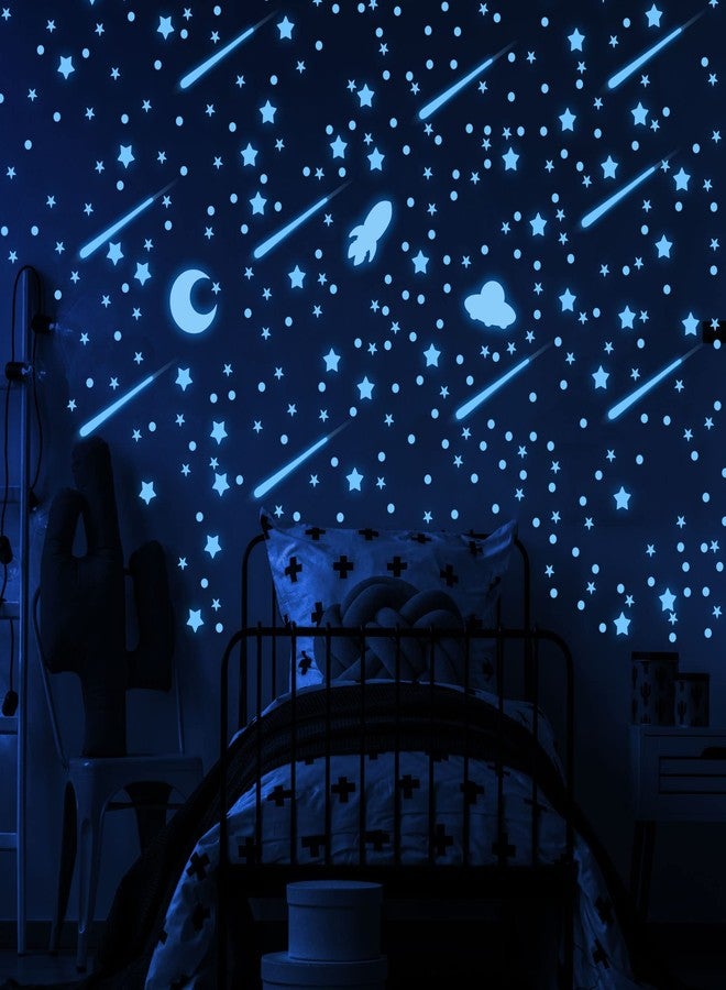 LIDERSTAR Glow in The Dark Stars for Ceiling, Outer Space Blue Wall Stickers,Galaxy Universe Wall Decal Shooting Stars Rockets,508 Pcs for Kids Boys Girls Bedroom Nursery Playroom Room Decoration - Image 1