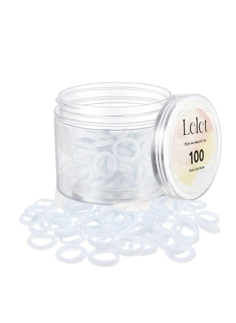 Lelet 100pcs Small Hair Ties Band for Thick and Curly Hair Ponytail Holders Soft & Seamless Baby Hair Ties, Hair Elastic Band for Women or Baby Girls With Box- White - Image 1