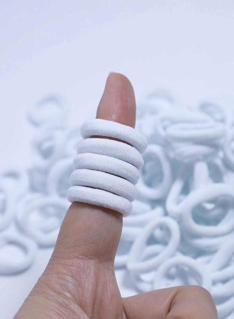 Lelet 100pcs Small Hair Ties Band for Thick and Curly Hair Ponytail Holders Soft & Seamless Baby Hair Ties, Hair Elastic Band for Women or Baby Girls With Box- White - Image 3