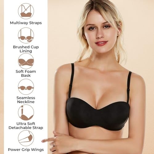 PLUMBURY Women's Synthetic Lightly Padded Wired Push-Up Multiway Bra, Black, Size 38B - Image 3