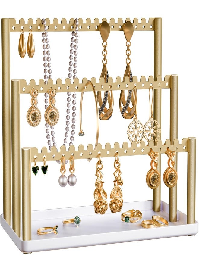Jasopaco 3-Tier Earring Holder Organizer Stand with Tray, Gold Jewelry Display Rack for Stud & Dangle Earrings, for Women, Girls and Vendors. - Image 1