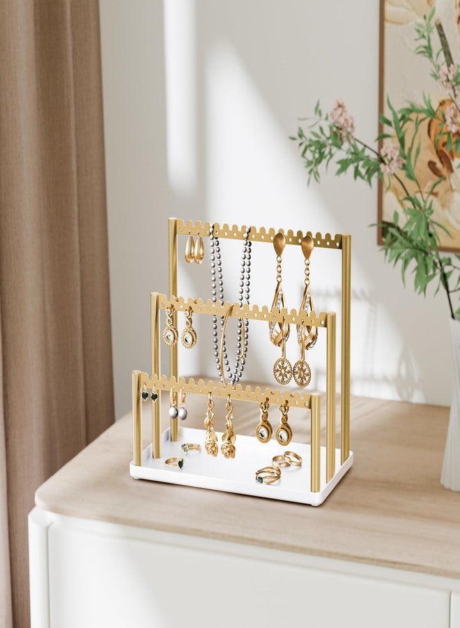Jasopaco 3-Tier Earring Holder Organizer Stand with Tray, Gold Jewelry Display Rack for Stud & Dangle Earrings, for Women, Girls and Vendors. - Image 4