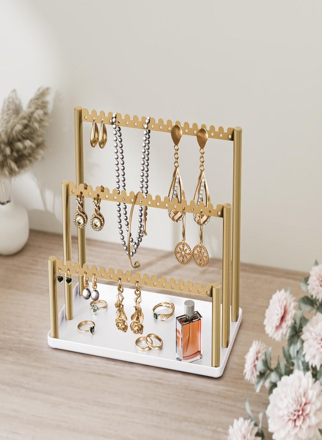Jasopaco 3-Tier Earring Holder Organizer Stand with Tray, Gold Jewelry Display Rack for Stud & Dangle Earrings, for Women, Girls and Vendors. - Image 3