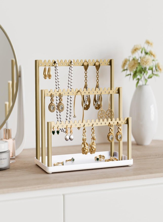 Jasopaco 3-Tier Earring Holder Organizer Stand with Tray, Gold Jewelry Display Rack for Stud & Dangle Earrings, for Women, Girls and Vendors. - Image 2