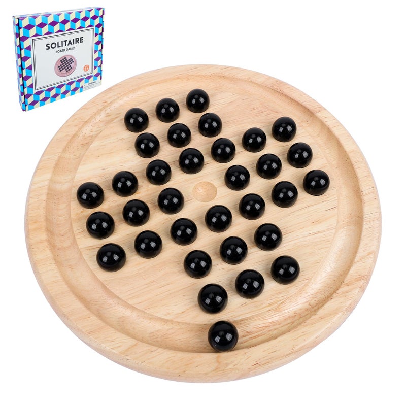 Offelec Wooden Solitaire Board Game with 33 Piece Black Glass Marbles Classic One Player Gameplay Strategy Puzzle Board Games Kids Adults Fun Family Tabletop Toys Birthday GiftTable Games - Image 3