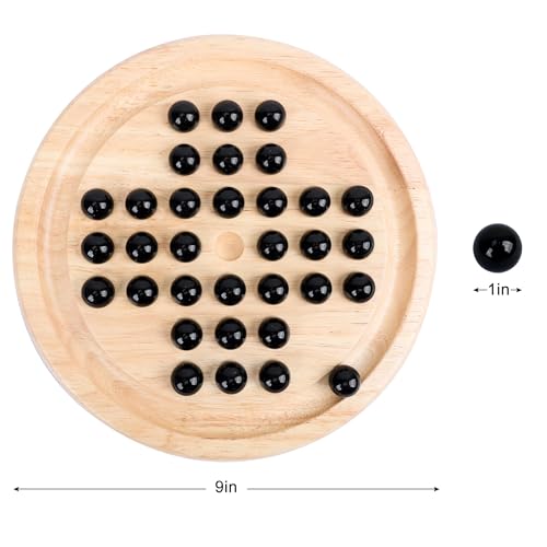 Offelec Wooden Solitaire Board Game with 33 Piece Black Glass Marbles Classic One Player Gameplay Strategy Puzzle Board Games Kids Adults Fun Family Tabletop Toys Birthday GiftTable Games - Image 5