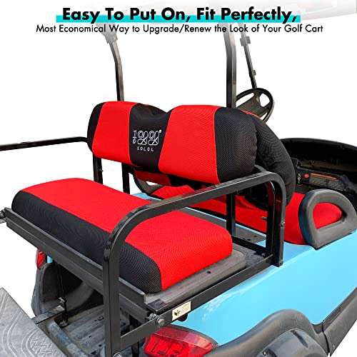 10L0L Golf Cart Front and Rear Seat Cover Set for Club Car Precedent/Onward/Tempo & Yamaha G29 Drive/Drive 2,Stylish 4 Passenger Front Back Seat Covers,Breathable Washable Polyester Mesh (Black/Red) - Image 3