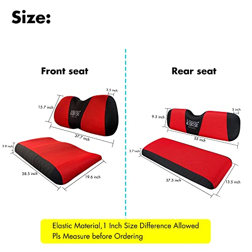 10L0L Golf Cart Front and Rear Seat Cover Set for Club Car Precedent/Onward/Tempo & Yamaha G29 Drive/Drive 2,Stylish 4 Passenger Front Back Seat Covers,Breathable Washable Polyester Mesh (Black/Red) - Image 5