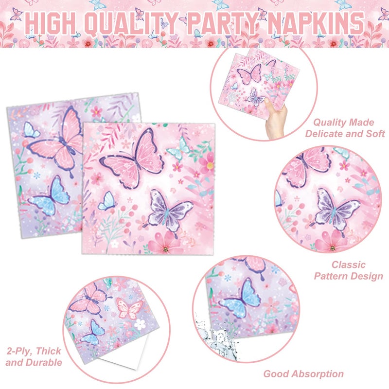 LINHAXM Butterfly Birthday Decorations, Girls Birthday Supplies - Plates, Napkins, Cups, Cutlery, Cake & Cupcake Toppers, Banner, Hanging Swirls, Tablecloth, Balloons for Butterfly Party Decorations, Serve 20 - Image 3