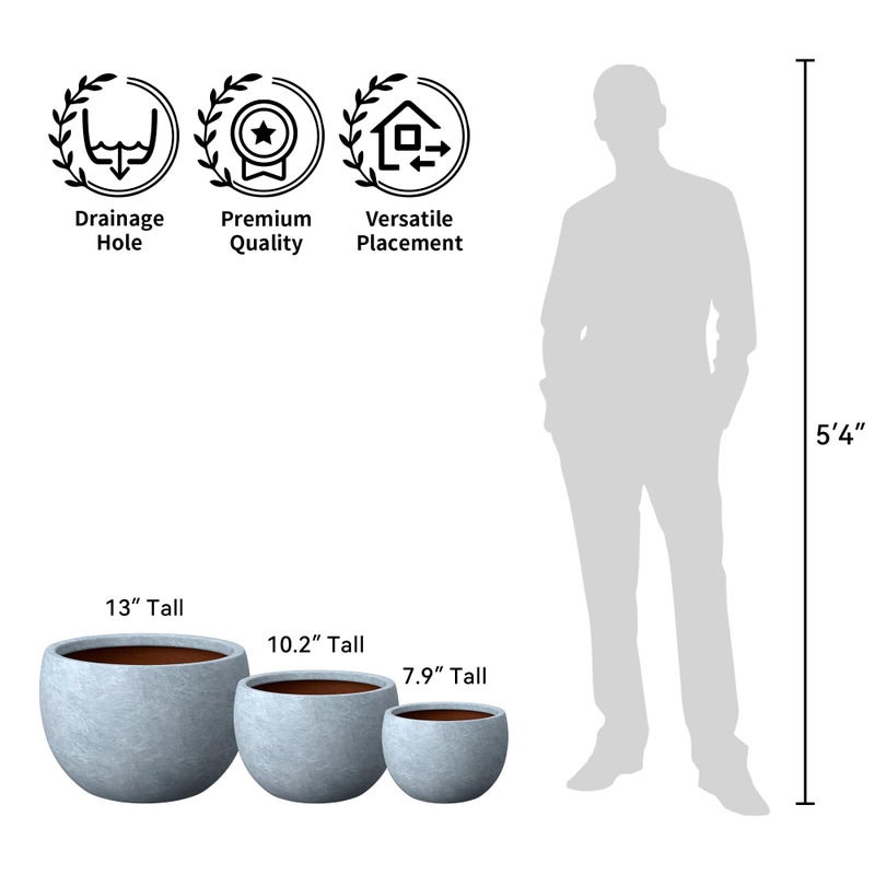 Kante 19.9-Inch Dia Round Concrete Planter, Bowl-Style Flower Pot with Drainage Hole for Patio, Garden - Ideal for Flower and Trees (16.5" Opening), Slate Gray Finish with Painted Interior - Image 4