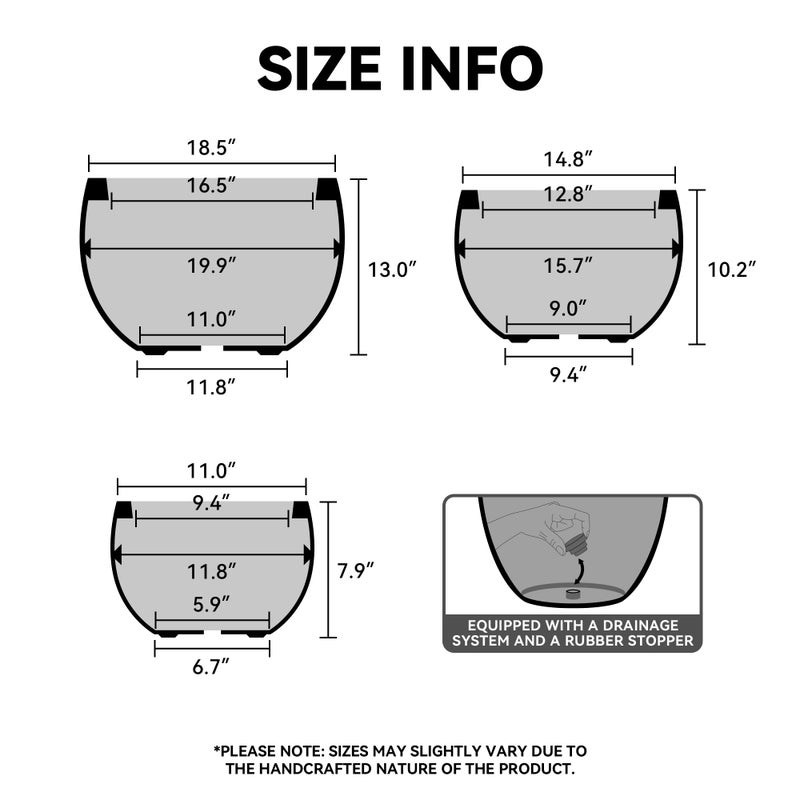 Kante 19.9-Inch Dia Round Concrete Planter, Bowl-Style Flower Pot with Drainage Hole for Patio, Garden - Ideal for Flower and Trees (16.5" Opening), Slate Gray Finish with Painted Interior - Image 2