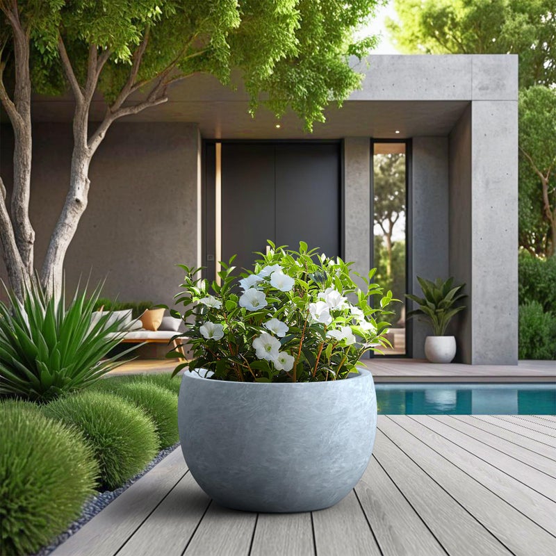 Kante 19.9-Inch Dia Round Concrete Planter, Bowl-Style Flower Pot with Drainage Hole for Patio, Garden - Ideal for Flower and Trees (16.5" Opening), Slate Gray Finish with Painted Interior - Image 3