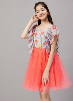 Stylo Bug Floral Printed Ruffle Sleeves A-Line Dress by Styli  - Image 3