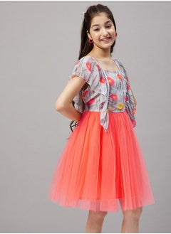 Stylo Bug Floral Printed Ruffle Sleeves A-Line Dress by Styli  - Image 4