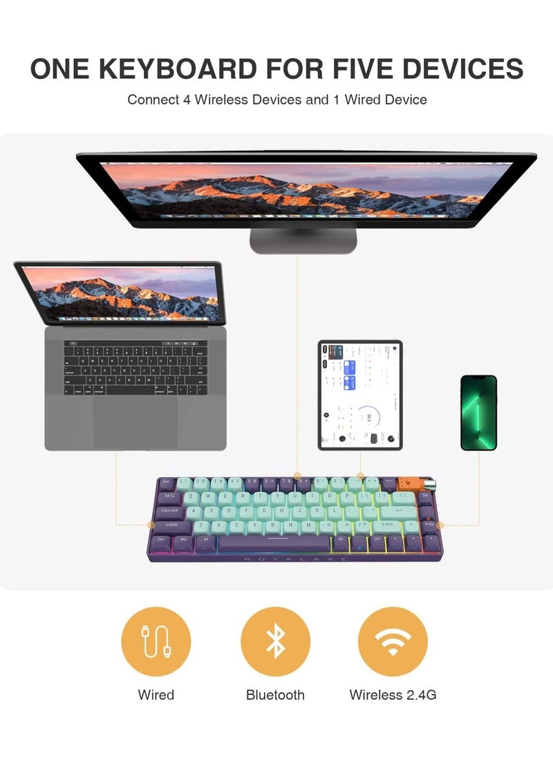 فود لوحة مفاتيح ميكانيكية لاسلكية مع 67 مفتاحًا قابلة للتبديل السريع مع إضاءة خلفية RGB  - Image 5