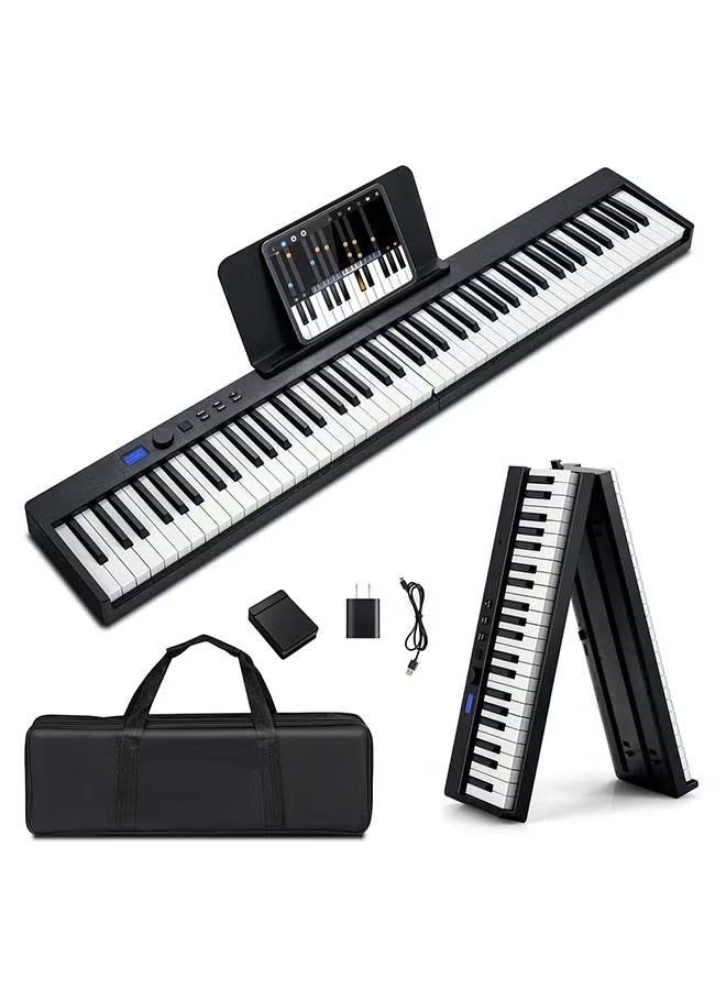 كونيكس لوحة مفاتيح بيانو رقمية قابلة للطي بـ 88 مفتاحًا، لوحة مفاتيح كاملة الحجم شبه مرجحة، بيانو كهربائي محمول مع MIDI، وظيفة منفصلة، ​​دواسة مستدامة وحقيبة حمل للمبتدئين (أسود مع ضوء) - Image 1