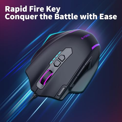 E-YOOSO Wired Large Gaming Mouse, RGB Backlit, 5 Macro Side Buttons, 200-12400 DPI, 11 Programmable Buttons, Rapid Fire Button, Adjustable Weights, Software Supports, Ergonomic for PC/Mac, Black - Image 5