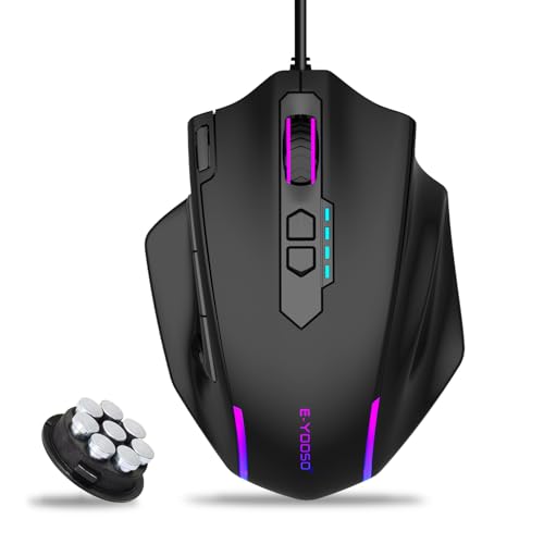 E-YOOSO Wired Large Gaming Mouse, RGB Backlit, 5 Macro Side Buttons, 200-12400 DPI, 11 Programmable Buttons, Rapid Fire Button, Adjustable Weights, Software Supports, Ergonomic for PC/Mac, Black - Image 1