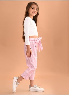 LILPICKS Rib Crop Top & Gingham Check Pants Set by Styli  - Image 3