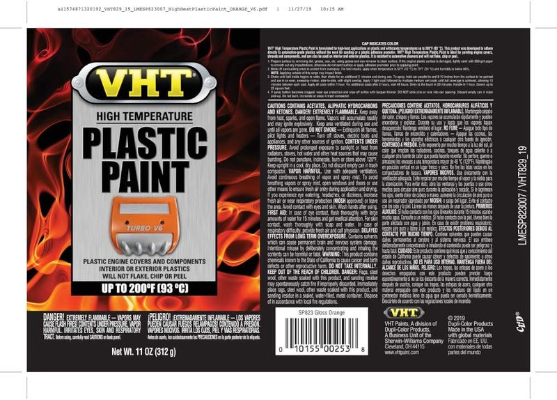 VHT Duplicolor ESP823007 Orange High Temperature Plastic Paint, 11. Fluid_Ounces - Image 1