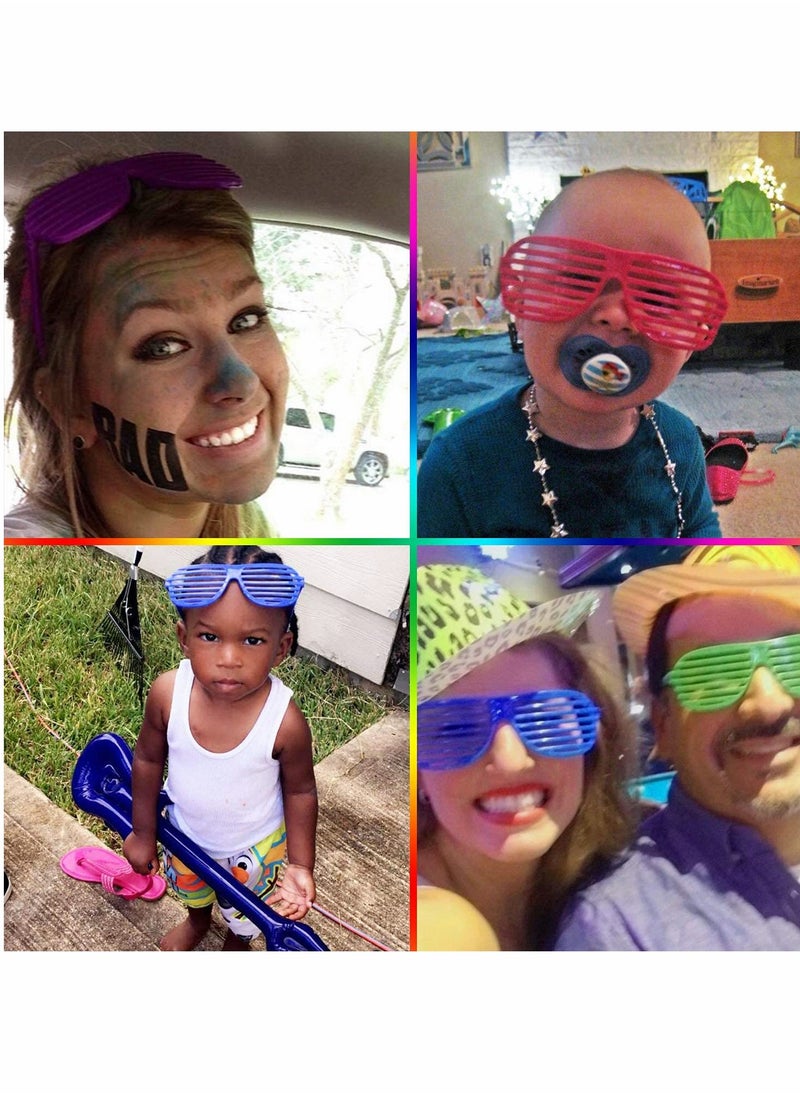 KASTWAVE - Kids Plastic Shutter Shades Glasses - 12 Pairs Neon Color Shutter Glasses 80's Party Slotted Sunglasses for Kids & Adults (4 Colors) - Image 1