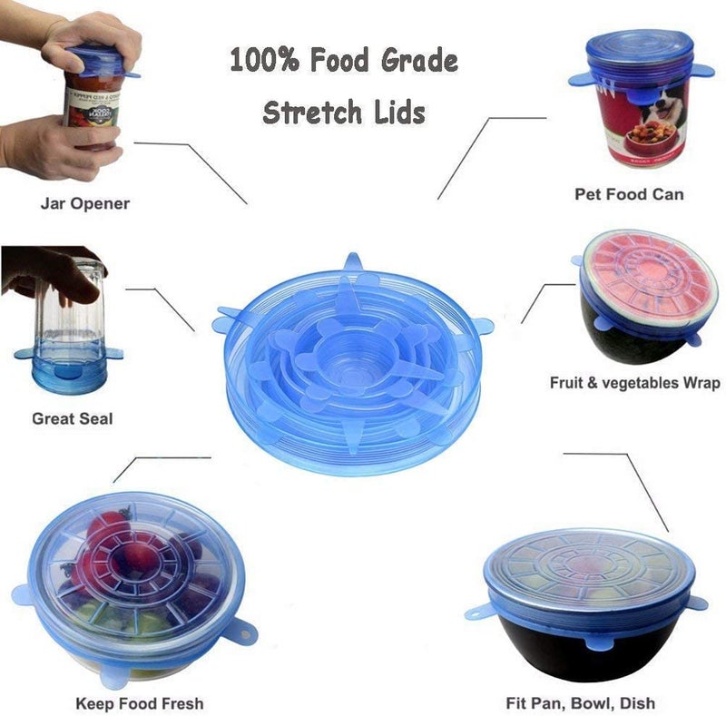 Divik Divik Freezer Microwave Safe Silicone Stretch Lids Reuseable Flexible Covers Food Cover for Rectangle, Round, Square Bowls, Dishes, Plates, Cans, Jars, Glassware and Mugs (Set of 6 Pcs)  - Image 3