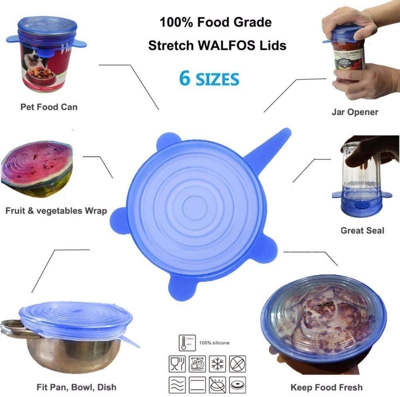 Divik Divik Freezer Microwave Safe Silicone Stretch Lids Reuseable Flexible Covers Food Cover for Rectangle, Round, Square Bowls, Dishes, Plates, Cans, Jars, Glassware and Mugs (Set of 6 Pcs)  - Image 5